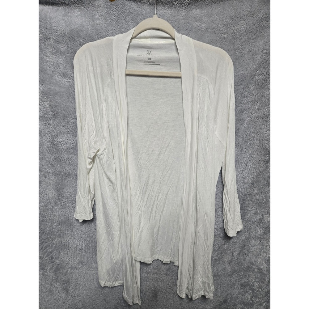 New York & Company White Open Front Cardigan XL Drapey Rayon Jersey NWT
